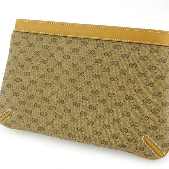 GUCCI Poach Micro GG Beige PVC ~ Leather Authentic USED - Picture 2 of 8